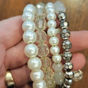 Pearl White & Gray Beaded Wrap Bracelet